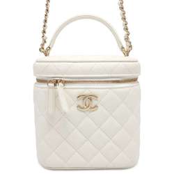 Chanel Chain Shoulder Bag Coco Mark Matelasse Vanity Caviar Skin CHANEL White