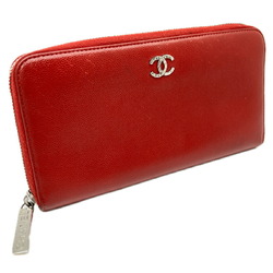 CHANEL Chanel Round Long Wallet Caviar Skin Red Leather Women's Men's