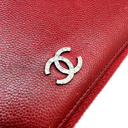 CHANEL Chanel Round Long Wallet Caviar Skin Red Leather Women's Men's