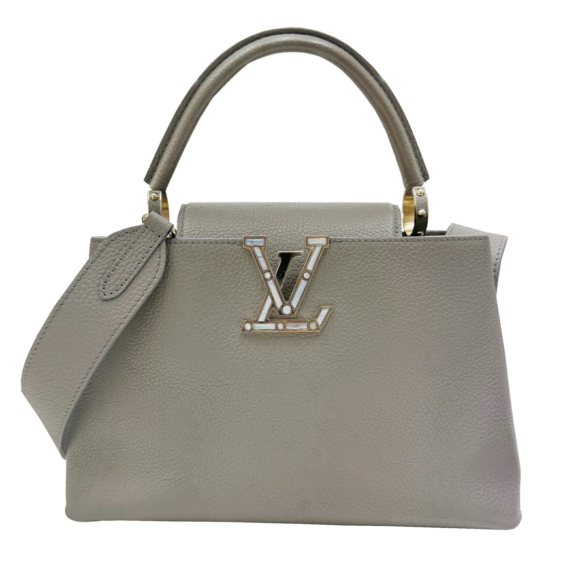 LOUIS VUITTON Louis Vuitton Capucines MM Taurillon Leather M59067 RFID IC Chip Handbag Shoulder Bag Grey Women's