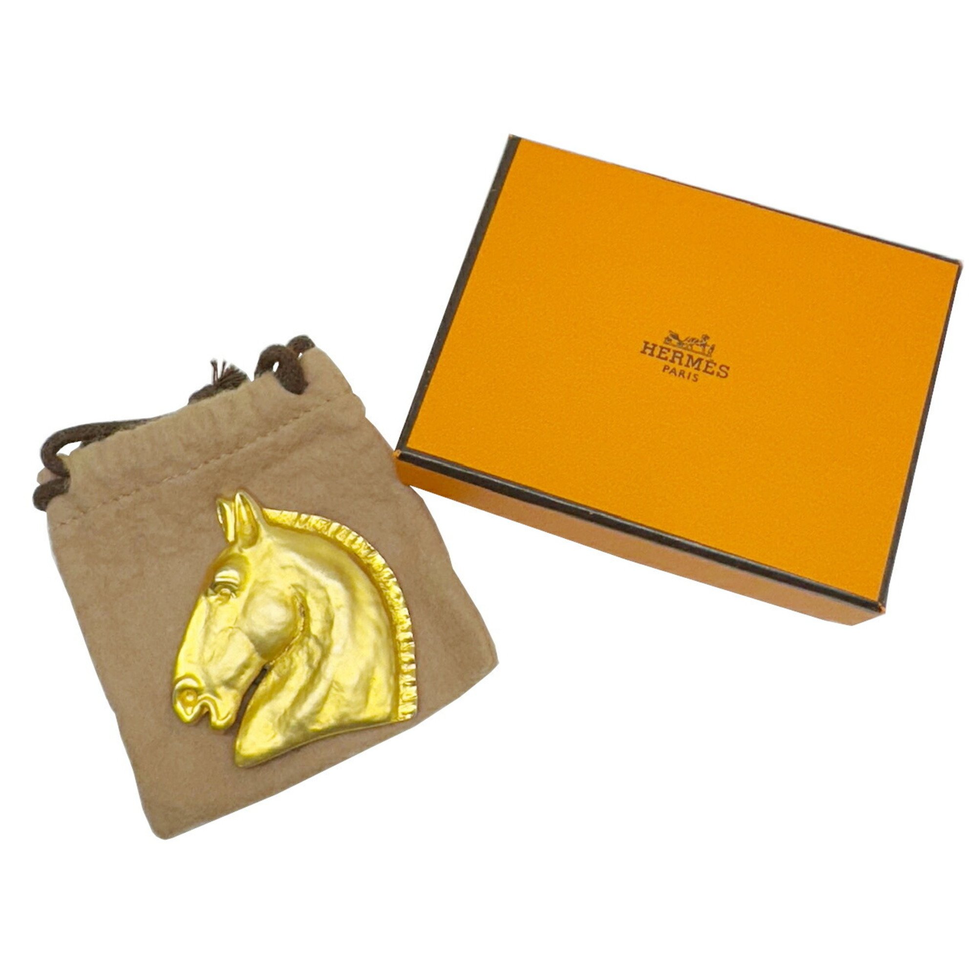 HERMES Cheval Horse Brooch Gold Women's Men's