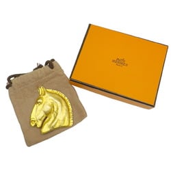 HERMES Cheval Horse Brooch Gold Women's Men's