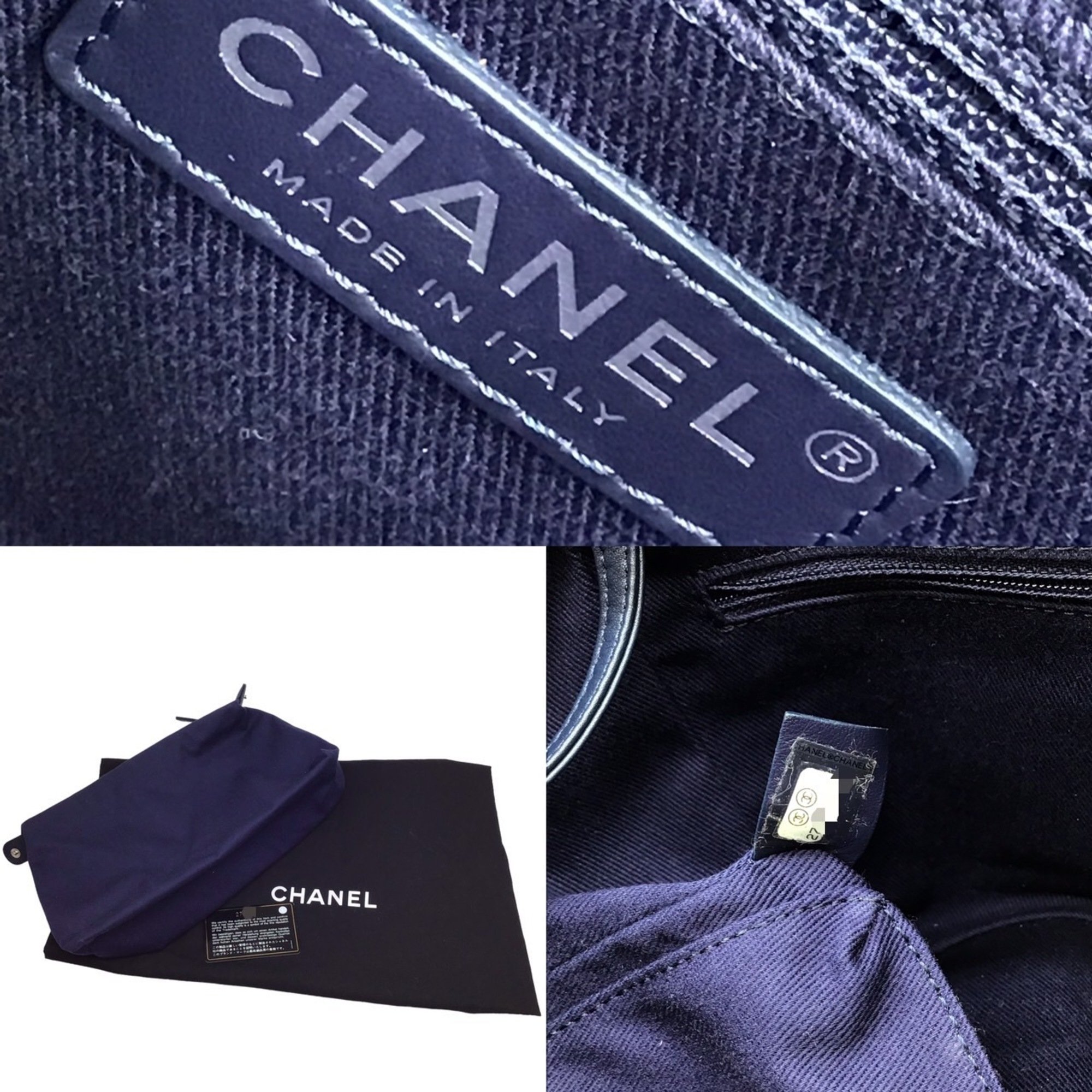 CHANEL Chanel Denim Tote Bag Wild Stitch Quilting Blue Handbag Chain Shoulder Women's