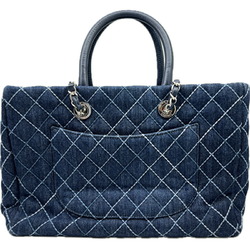 CHANEL Chanel Denim Tote Bag Wild Stitch Quilting Blue Handbag Chain Shoulder Women's