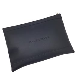 BALENCIAGA Navy Clip M 373834 Black Punching Clutch Bag Handbag Second Case Leather Pouch Men's Women's