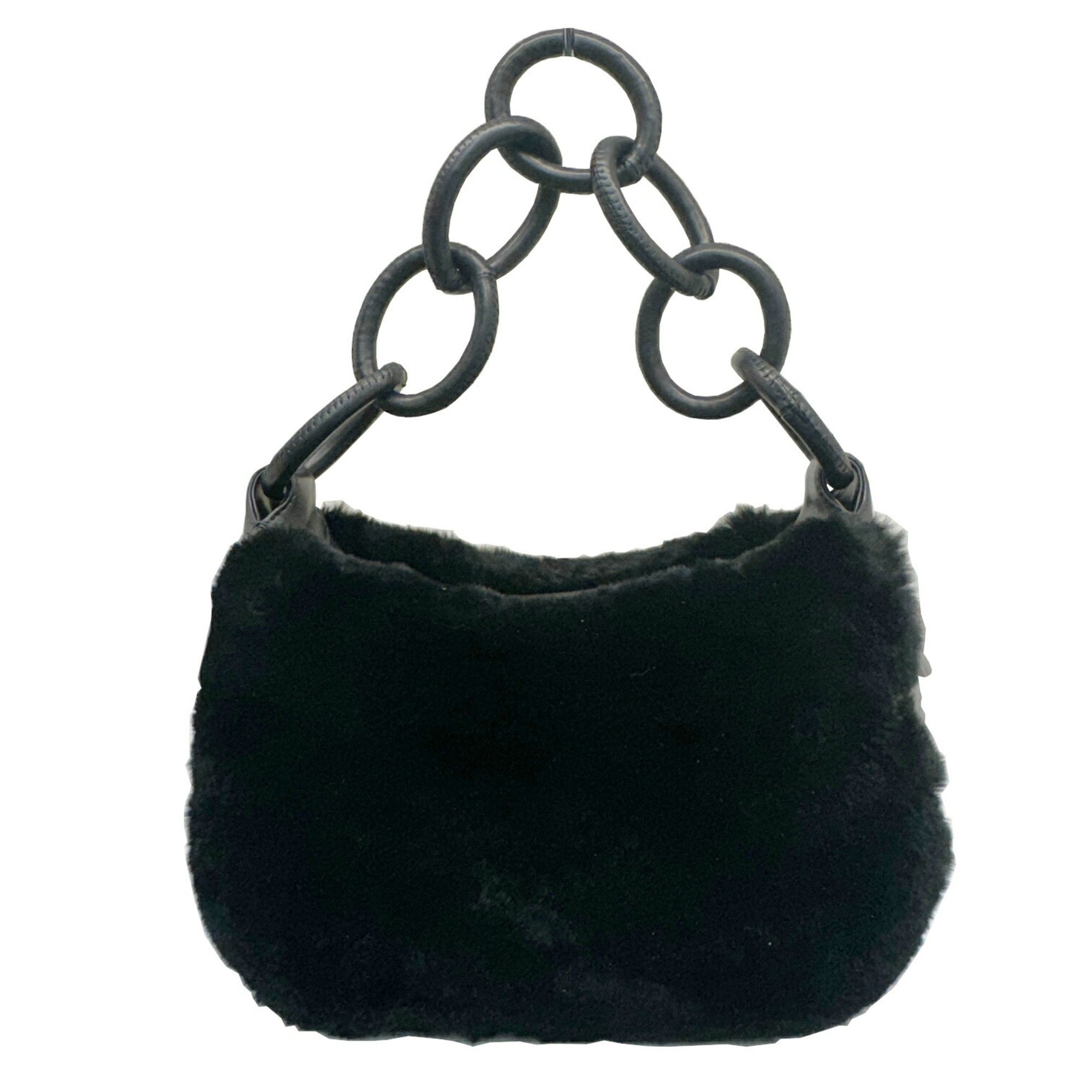 CHANEL Coco Mark Shoulder Bag Rabbit Fur Leather Black 9th Series