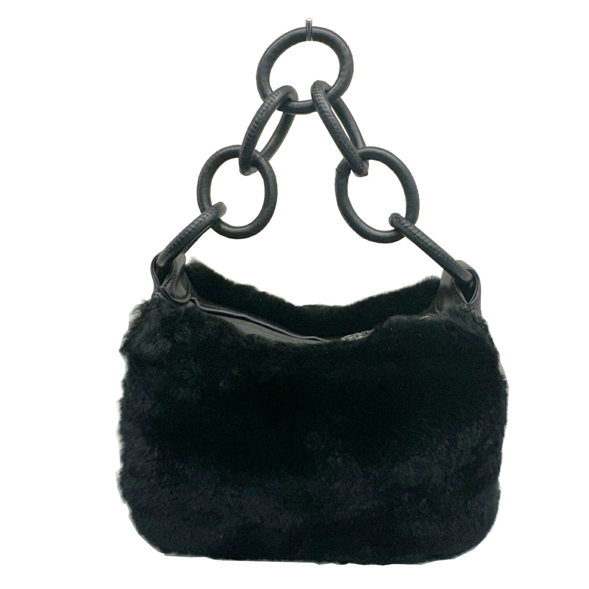 CHANEL Coco Mark Shoulder Bag Rabbit Fur Leather Black 9th Series