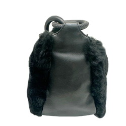 CHANEL Coco Mark Shoulder Bag Rabbit Fur Leather Black 9th Series