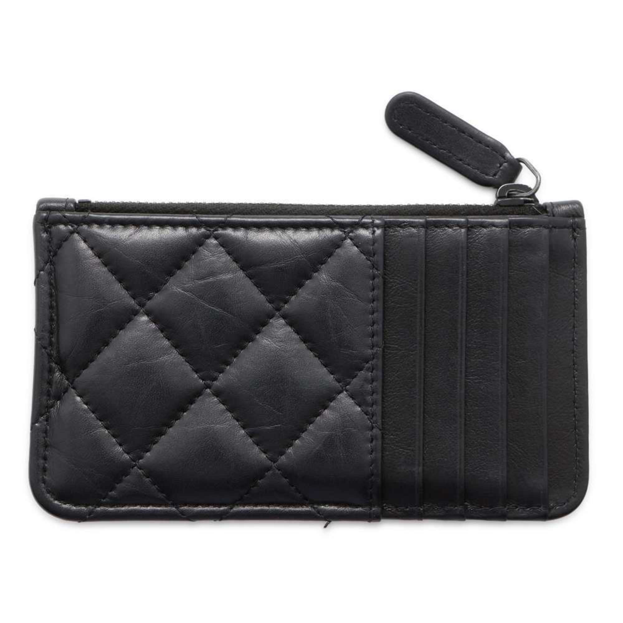 CHANEL Business Card Holder/Card Case 2.55 Matelasse Calfskin Wallet/Coin Black