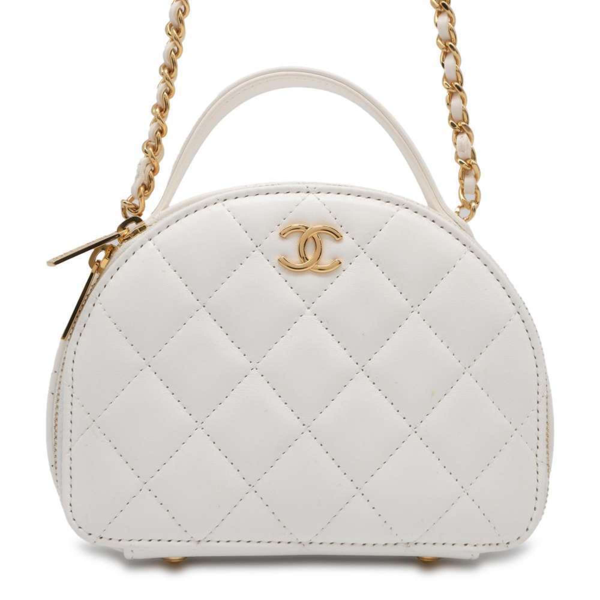 Chanel Chain Shoulder Bag Matelasse Coco Mark Lambskin AP3088 CHANEL White