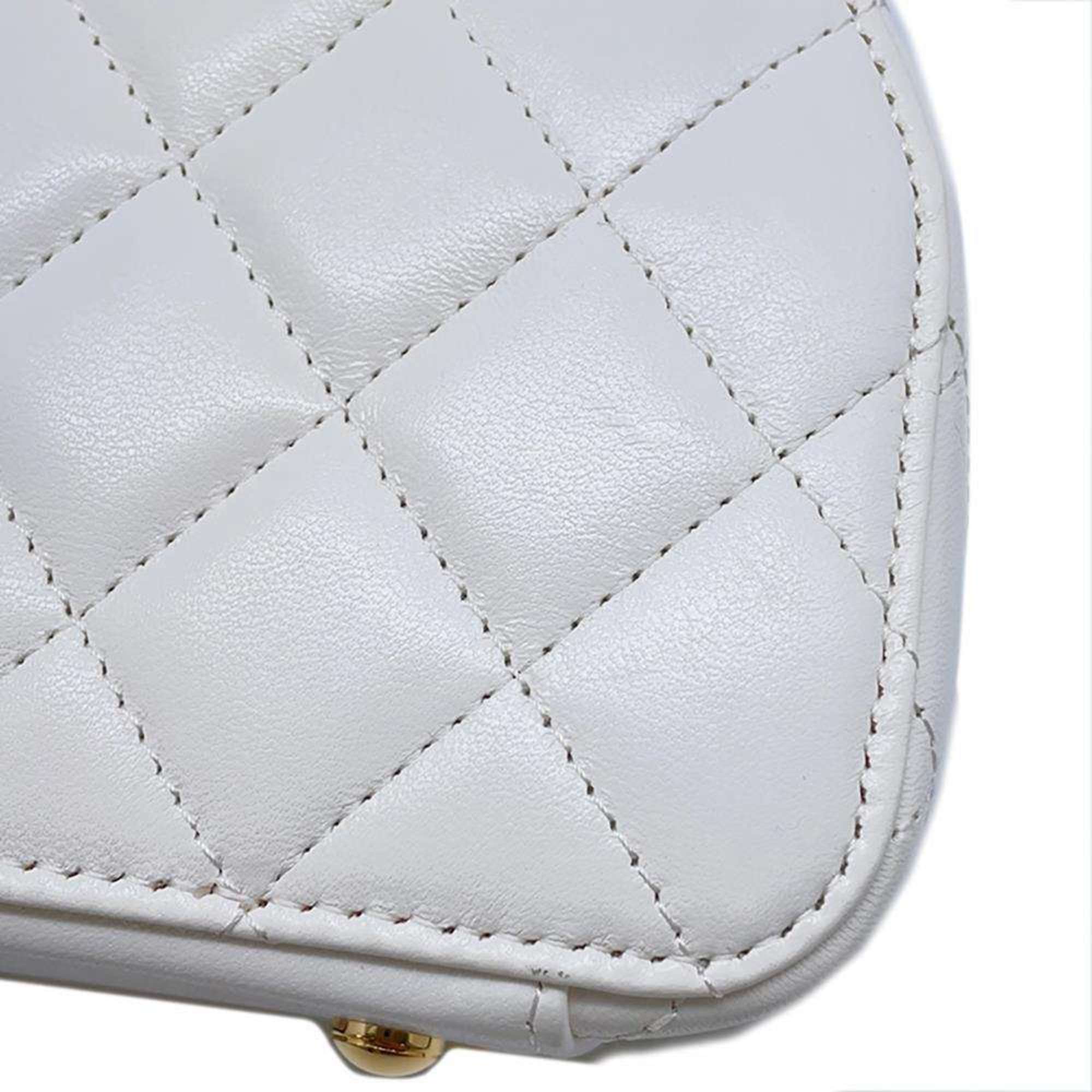 Chanel Chain Shoulder Bag Matelasse Coco Mark Lambskin AP3088 CHANEL White