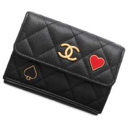 Chanel Tri-fold Wallet Matelasse Small Flap Caviar Skin AP3081 Black