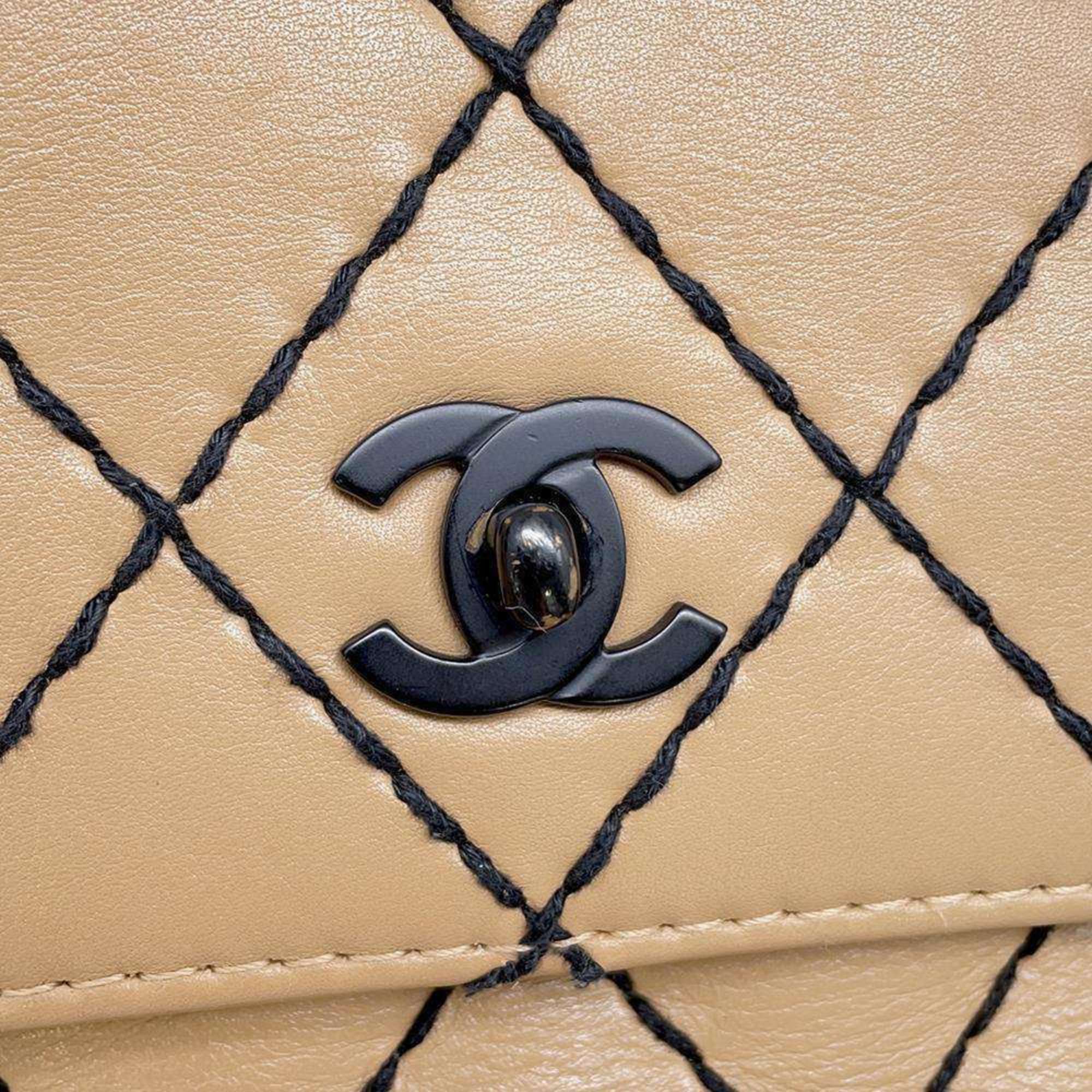 Chanel Chain Shoulder Bag Matelasse Coco Mark Wild Stitch Double Calf Leather A14687