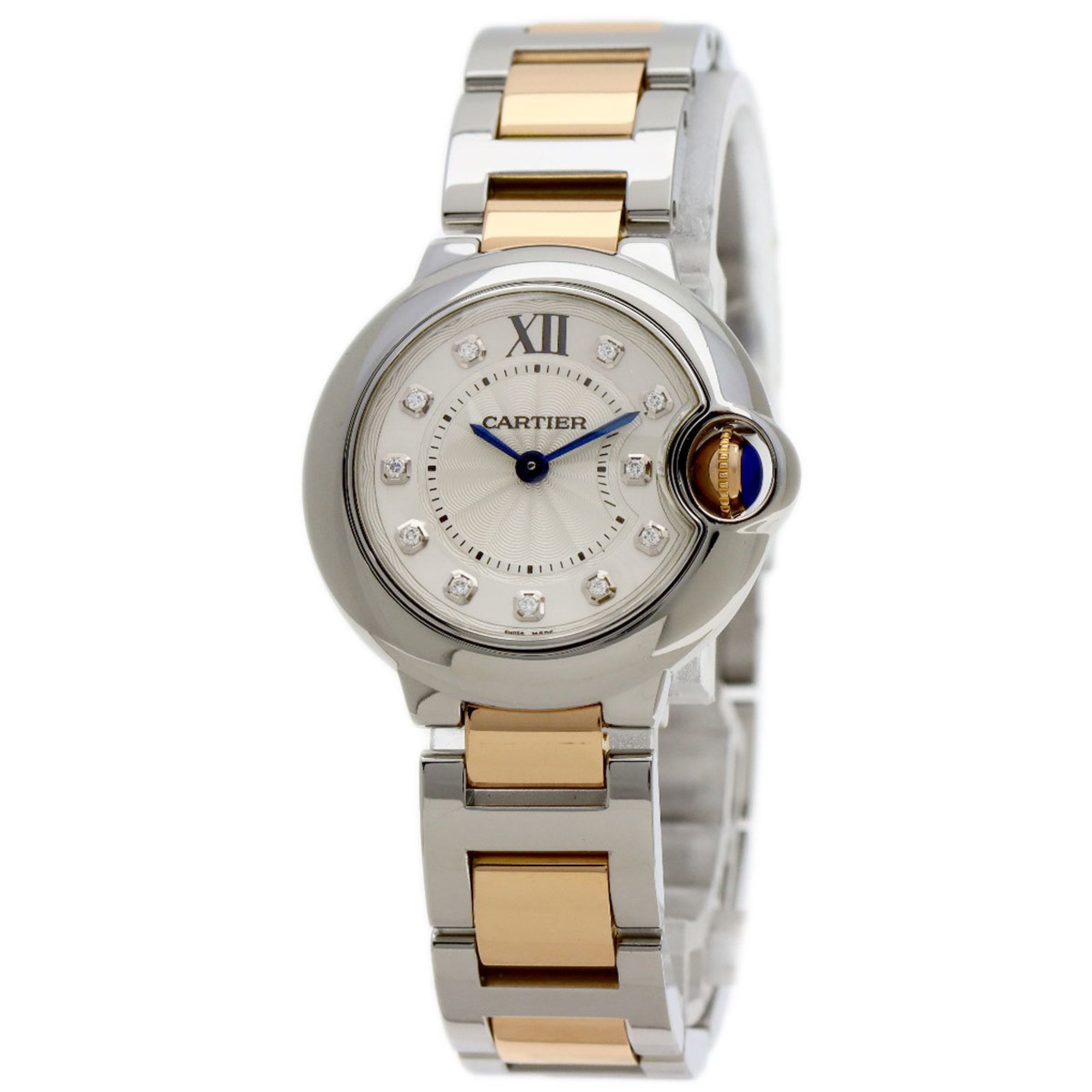 Cartier WE902030 Ballon Bleu 28mm 11P Diamond Watch Stainless Steel SSxK18PG Ladies