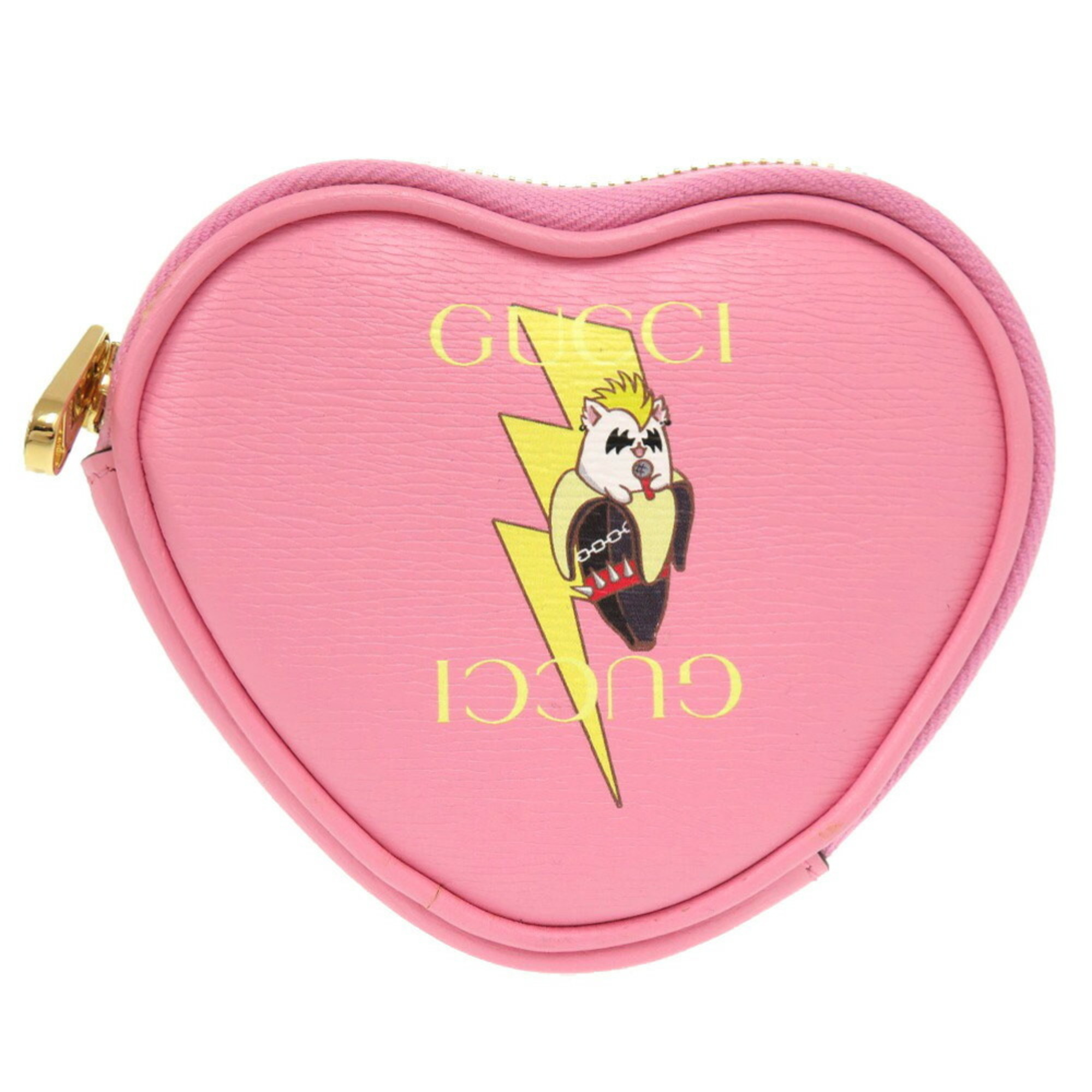 Gucci x Bananya Heart Leather Pink 701062 Coin Case Wallet Key Ring 1073 GUCCI