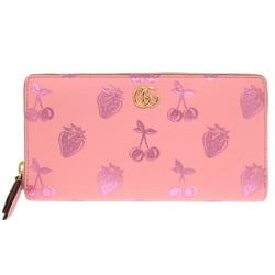 Gucci GG Cherry Strawberry Leather Pink 456117 Round Long Wallet 1121 GUCCI