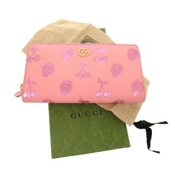 Gucci GG Cherry Strawberry Leather Pink 456117 Round Long Wallet 1121 GUCCI