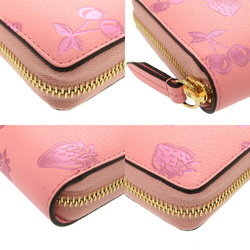 Gucci GG Cherry Strawberry Leather Pink 456117 Round Long Wallet 1121 GUCCI