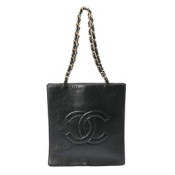 CHANEL Chanel Chain Tote Black Women's Embossed Leather Bag