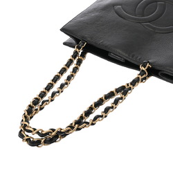 CHANEL Chanel Chain Tote Black Women's Embossed Leather Bag