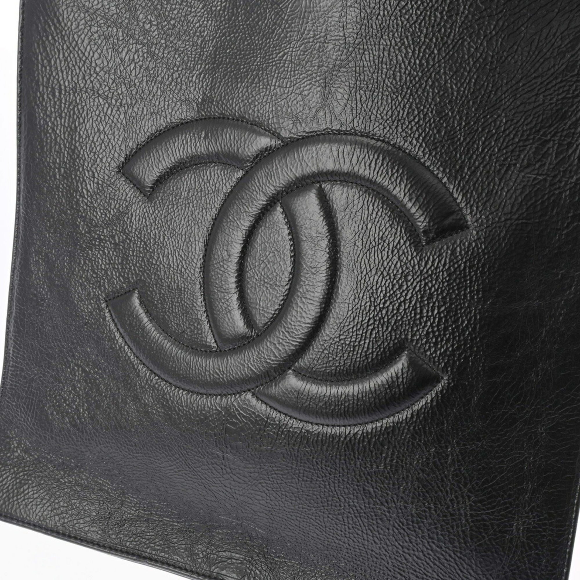 CHANEL Chanel Chain Tote Black Women's Embossed Leather Bag