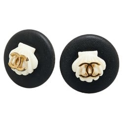 Chanel Coco Mark Earrings Black White Gold Plastic Plated Women's CHANEL