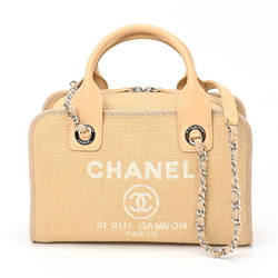 CHANEL Deauville Bowling Bag A92750 Canvas Leather Beige B-156120