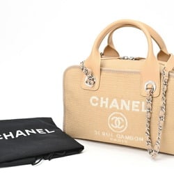 CHANEL Deauville Bowling Bag A92750 Canvas Leather Beige B-156120