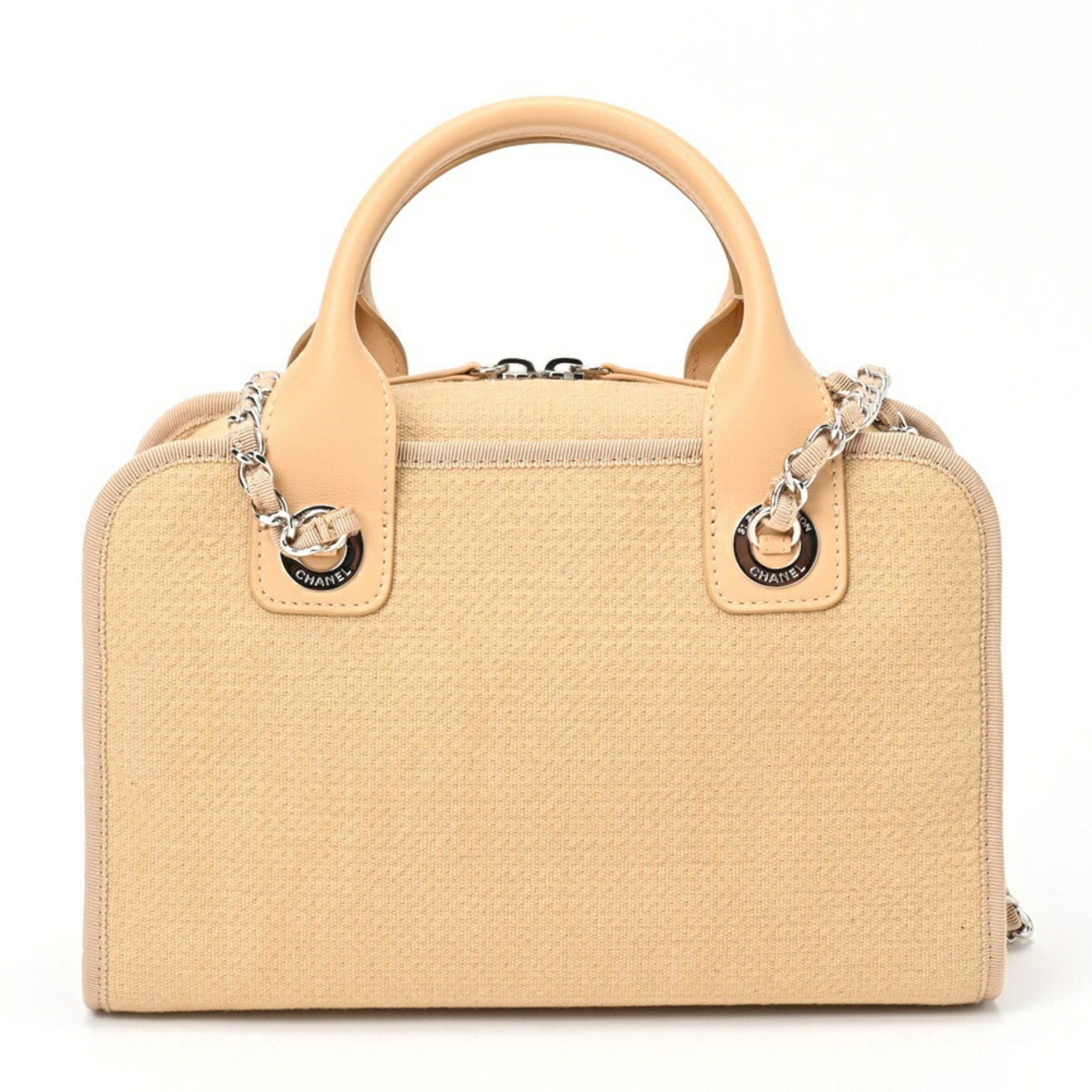 CHANEL Deauville Bowling Bag A92750 Canvas Leather Beige B-156120