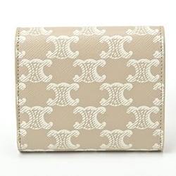 CELINE Triomphe Small Wallet 10D78 Canvas Leather Beige White Tan E-156059