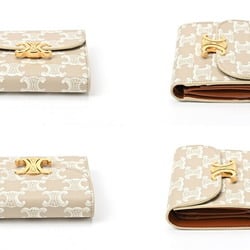 CELINE Triomphe Small Wallet 10D78 Canvas Leather Beige White Tan E-156059