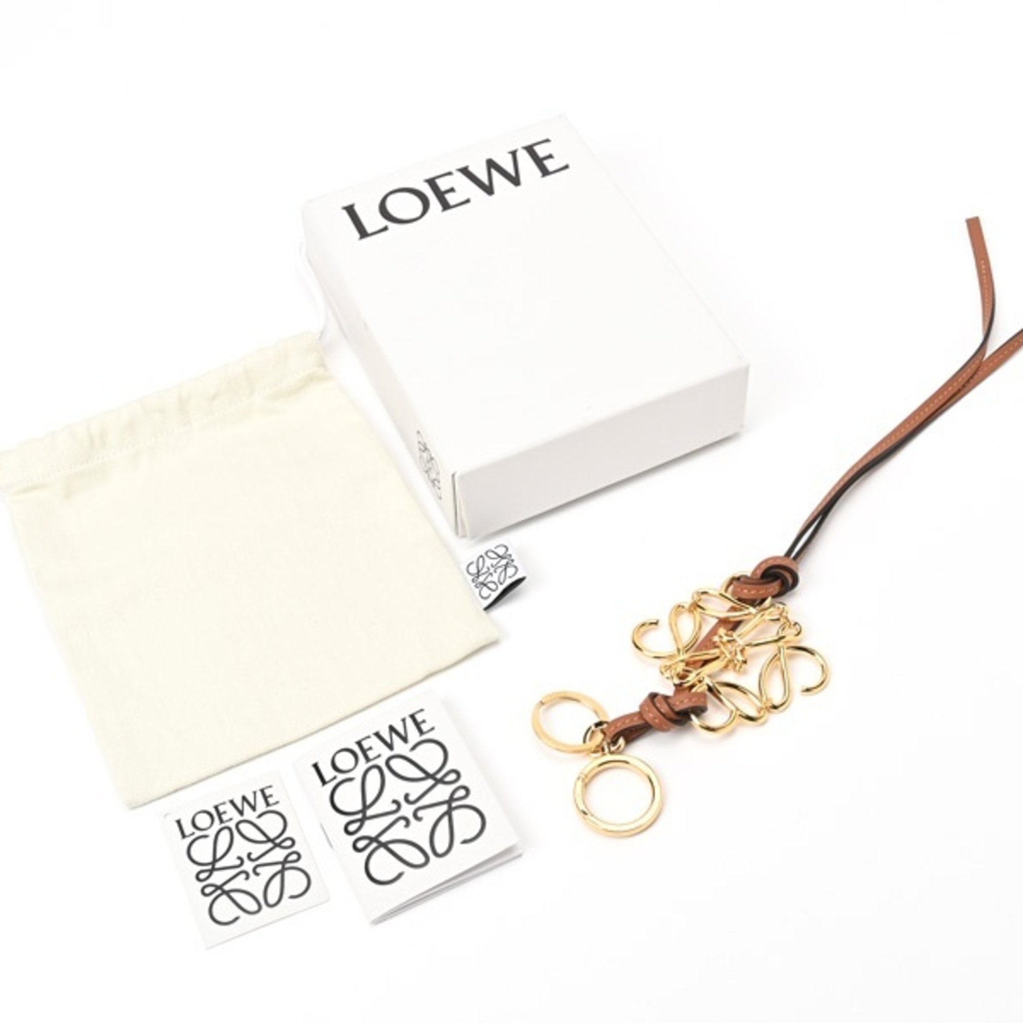 LOEWE Anagram Charm Keychain Keyring C821232X01 Classic Calf Brass S-156156