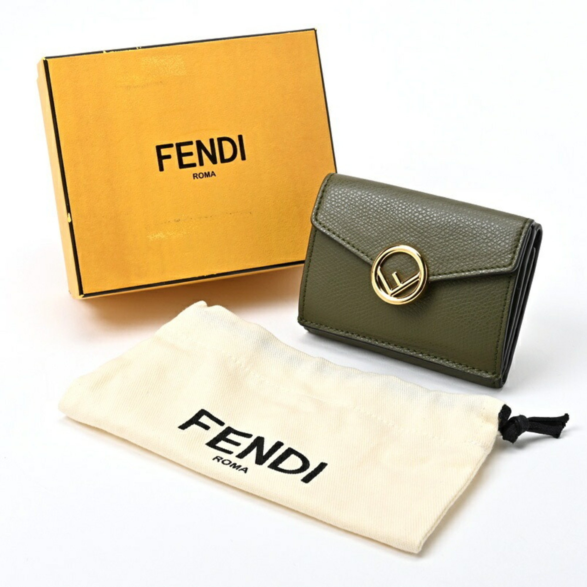 FENDI F is Micro Tri-fold Wallet 8M0395 Leather Khaki S-156090