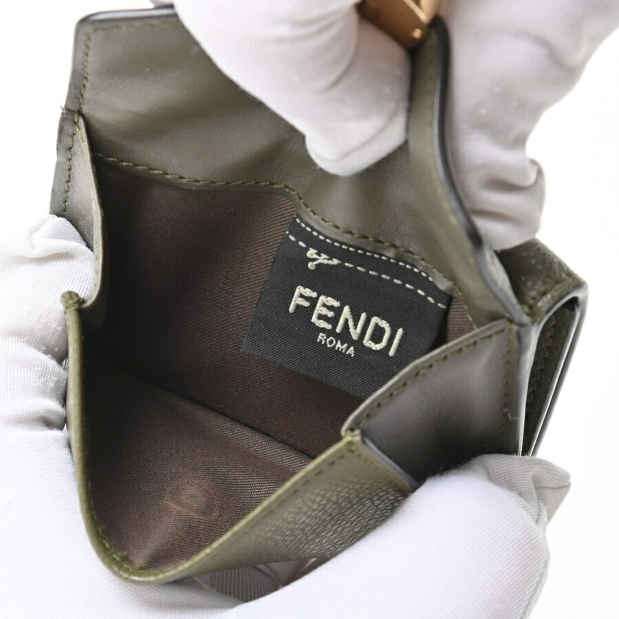 FENDI F is Micro Tri-fold Wallet 8M0395 Leather Khaki S-156090