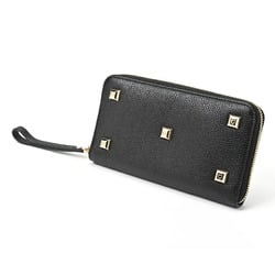 Salvatore Ferragamo Ferragamo Studded Organizer Round Zip Wallet Leather Metal Black Gold S-156031