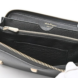 Salvatore Ferragamo Ferragamo Studded Organizer Round Zip Wallet Leather Metal Black Gold S-156031