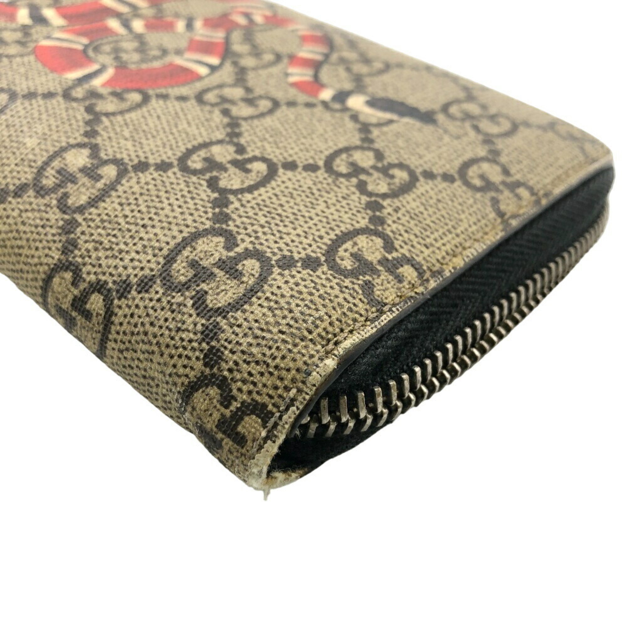 GUCCI 451273 2778 Kingsnake Round GG Supreme Long Wallet Beige Unisex