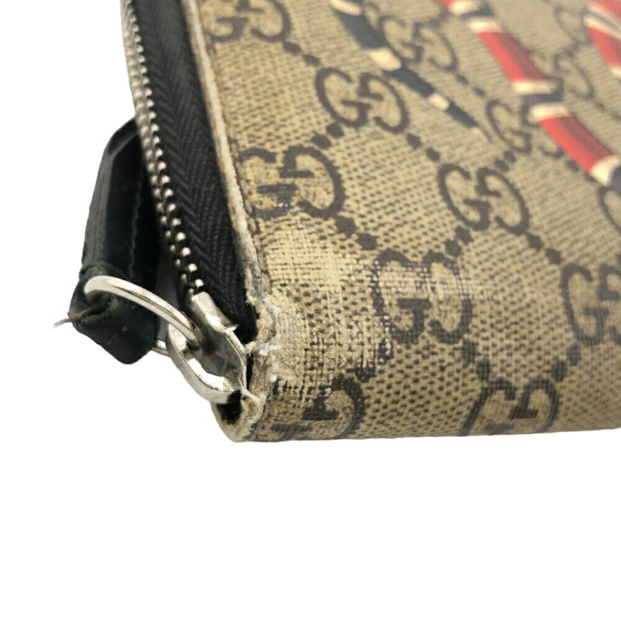 GUCCI 451273 2778 Kingsnake Round GG Supreme Long Wallet Beige Unisex