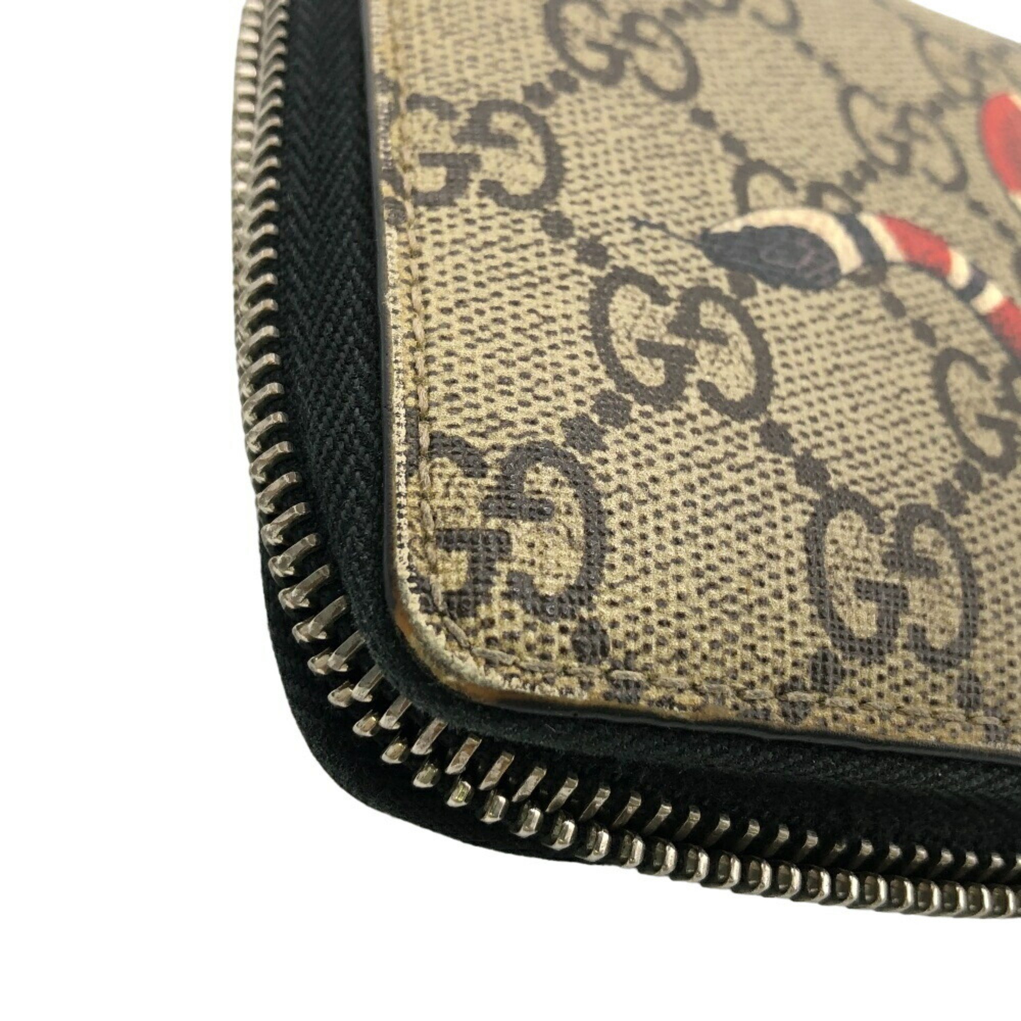 GUCCI 451273 2778 Kingsnake Round GG Supreme Long Wallet Beige Unisex