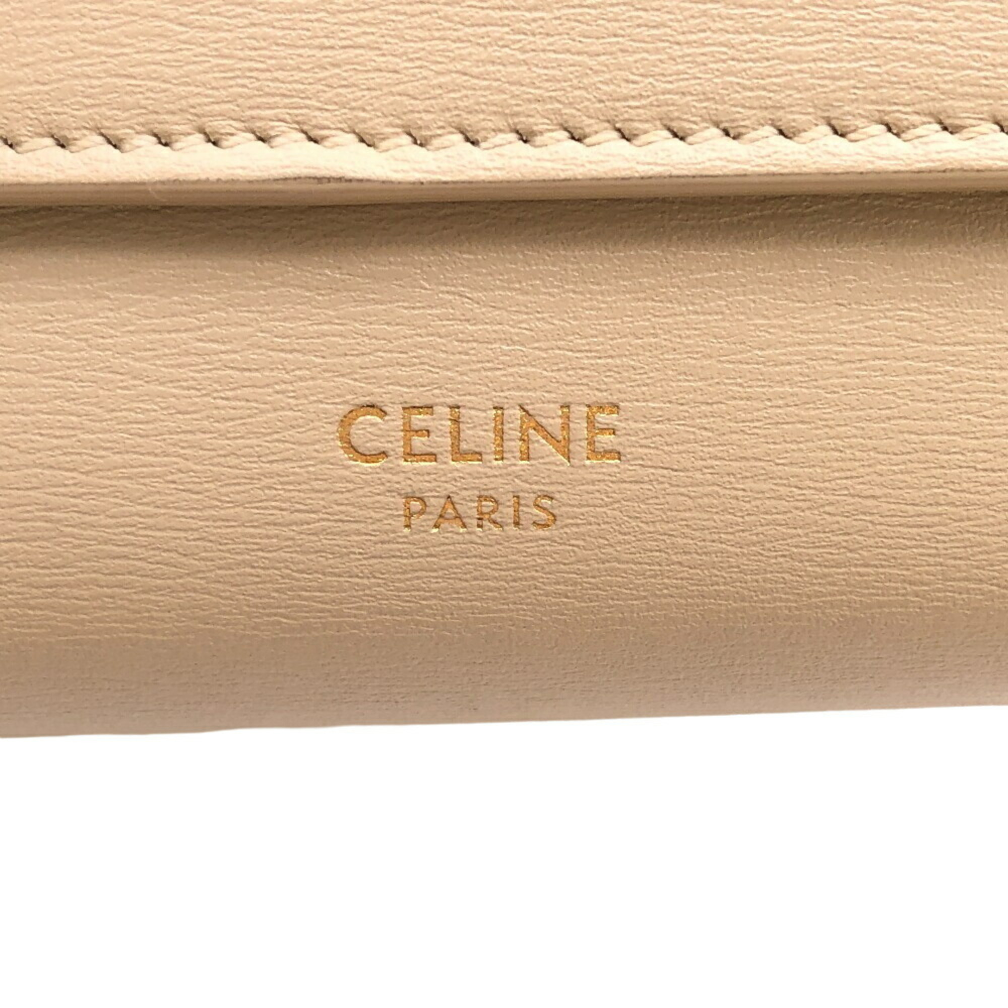 CELINE Small Trifold Compact Wallet Tri-fold Beige Women's