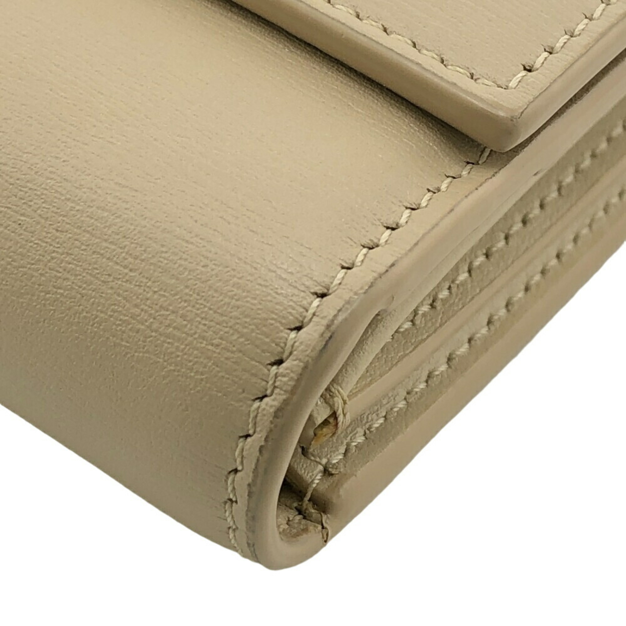 CELINE Small Trifold Compact Wallet Tri-fold Beige Women's