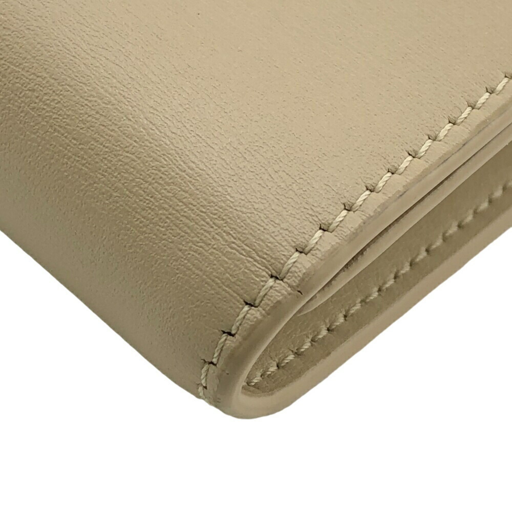 CELINE Small Trifold Compact Wallet Tri-fold Beige Women's