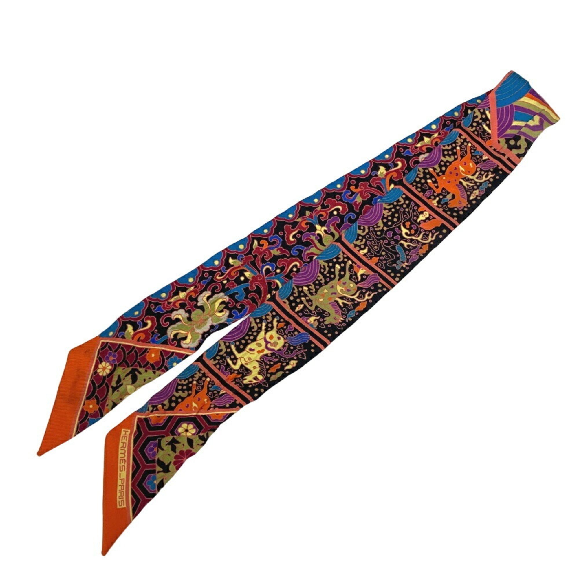 HERMES Twilly Collections Imperiales Scarf Muffler Orange Women's