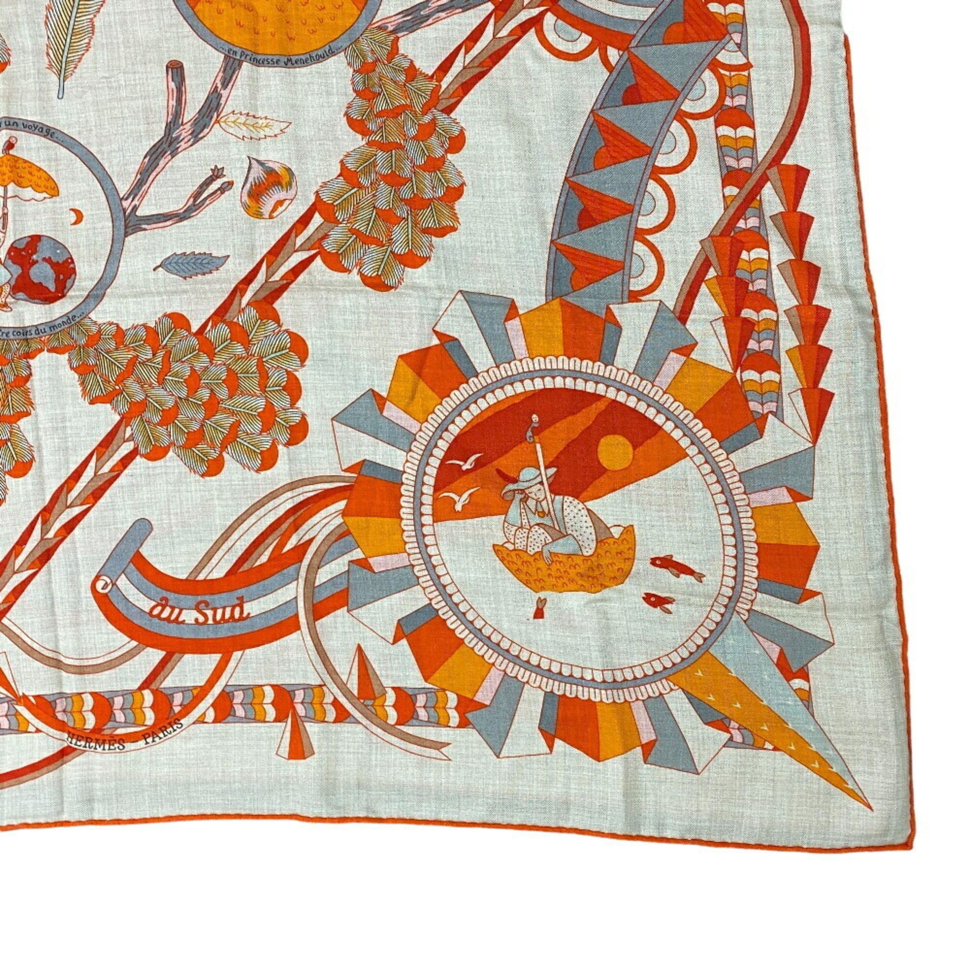 HERMES Hermes Carre Gean L’OMBRELLE MAGIQUE Magic Wand Umbrella Scarf Muffler Orange Women's