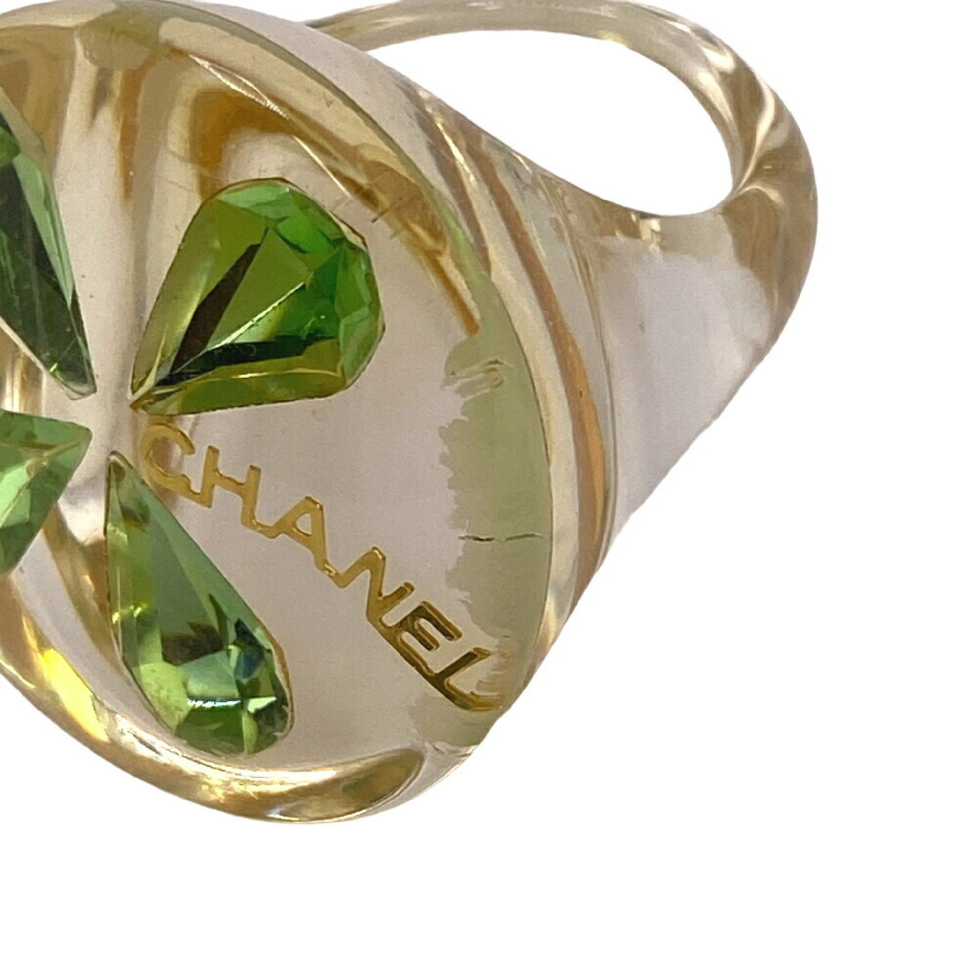 CHANEL Clover Resin Ring, Green, Women's