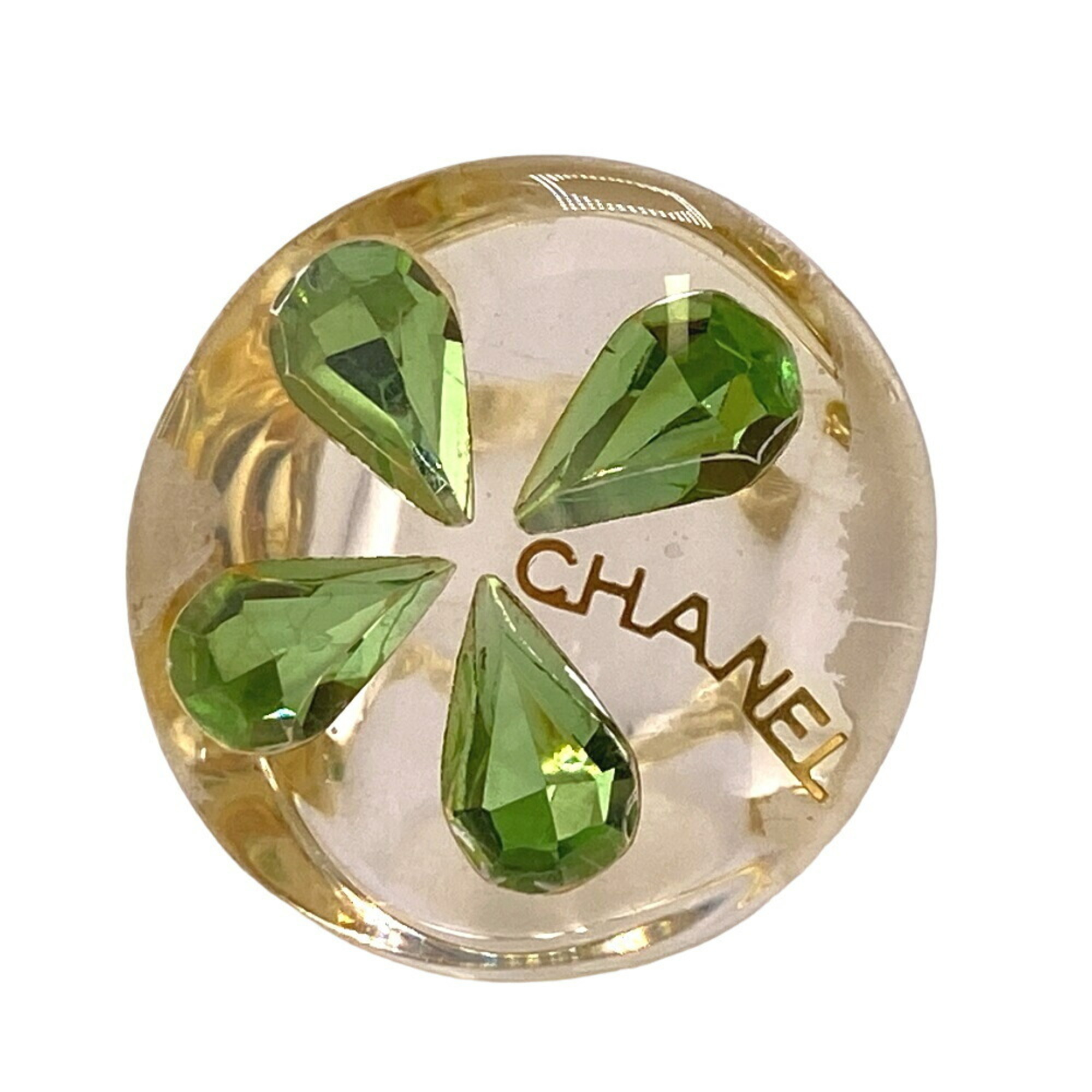 CHANEL Clover Resin Ring, Green, Women's