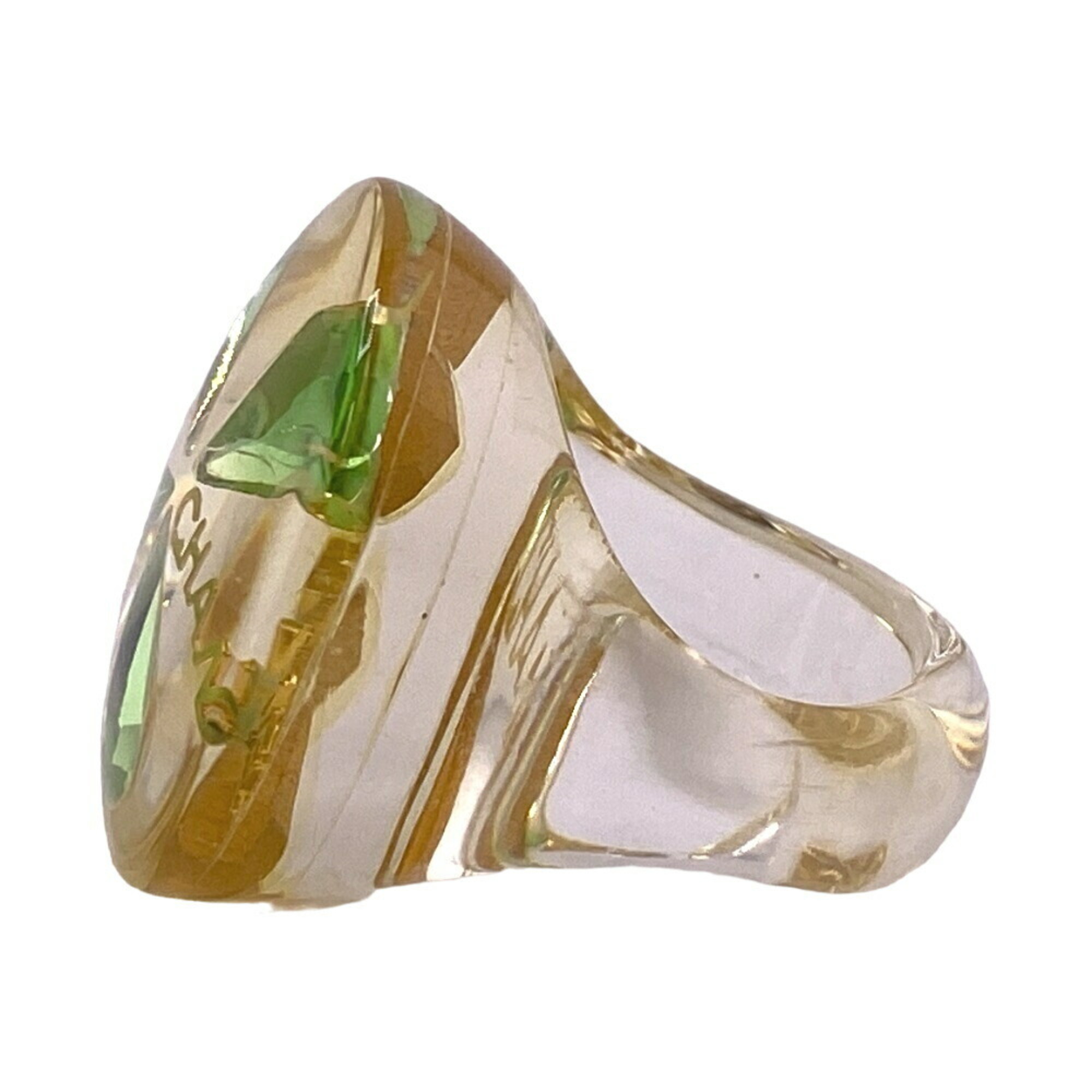 CHANEL Clover Resin Ring, Green, Women's