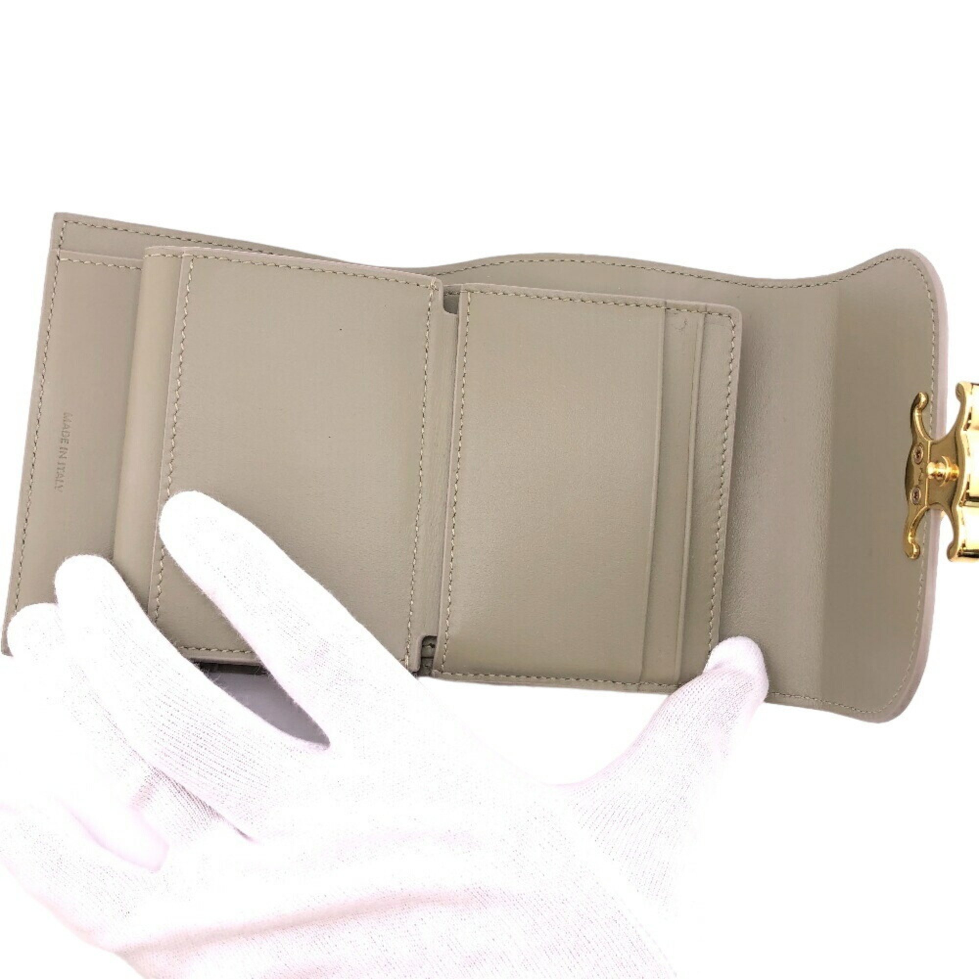 CELINE Small Flap Wallet Triomphe Tri-fold Green Women's