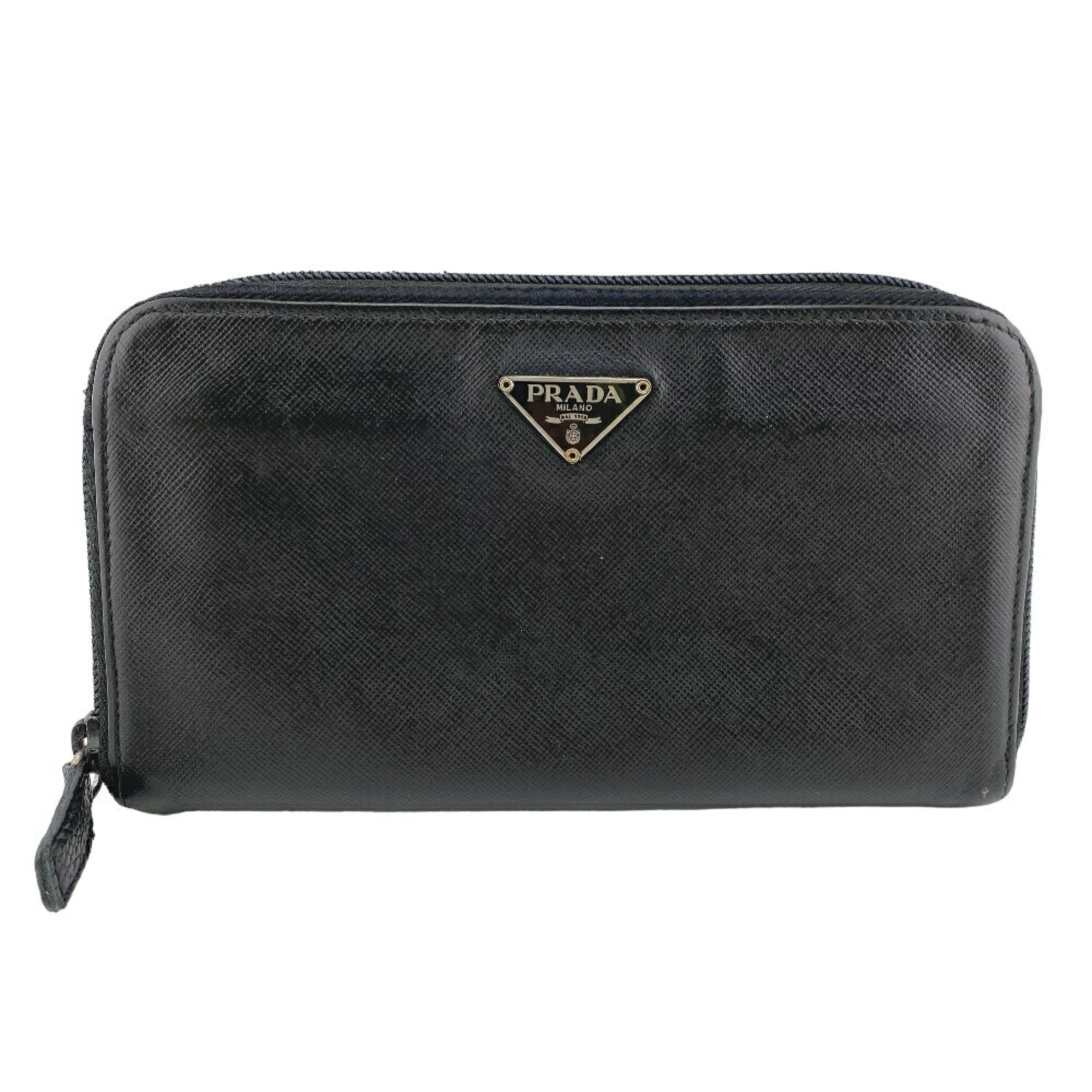 PRADA Prada Round Triangle Long Wallet Black Unisex