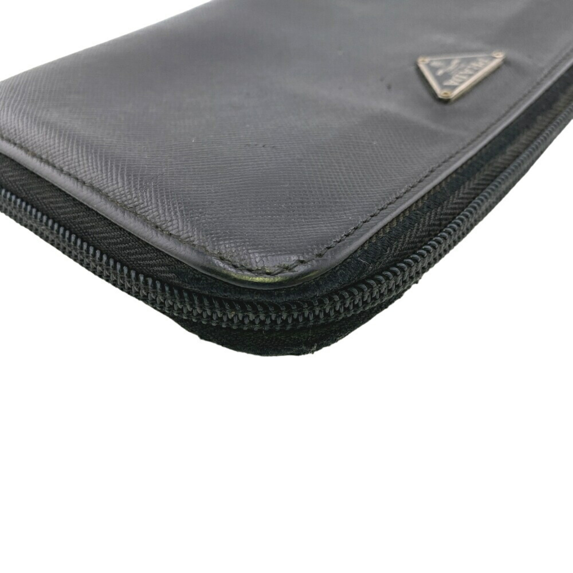 PRADA Prada Round Triangle Long Wallet Black Unisex